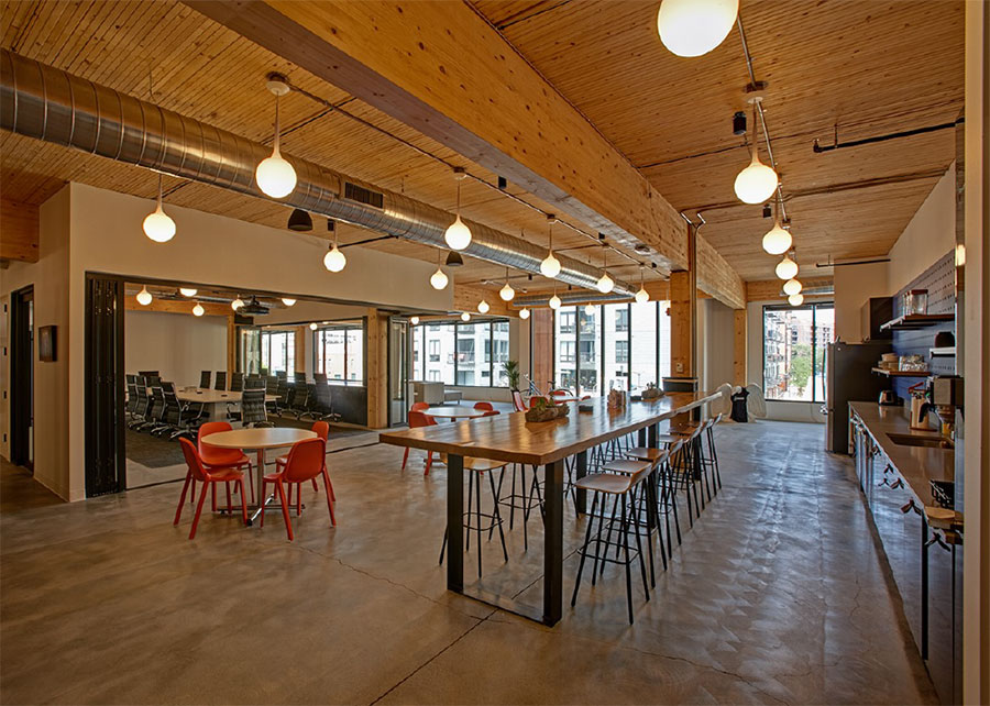 Interior view of Baltimore heavy-timber office building project by 28Walker